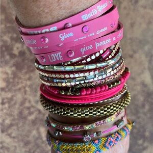 Pink, Gold, Silver Bracelets, Set of 13 Assorted as Shown